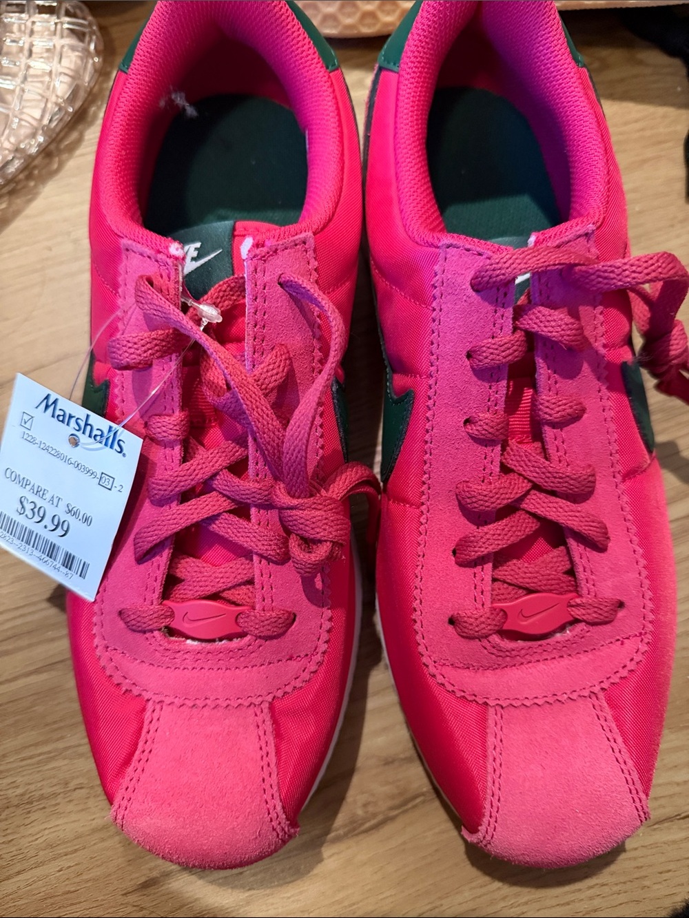 Nike Women’s Bright Pink Low-Top Sneakers with Green Accents
